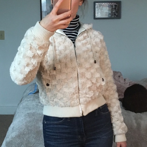 Charlotte Russe Jackets & Blazers - White Faux Fur Hooded Jacket Small
